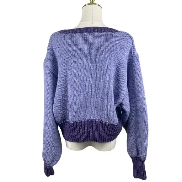 Purple Bulky Cable Knit Long Sleeve Sweater Large - Picture 2 of 5